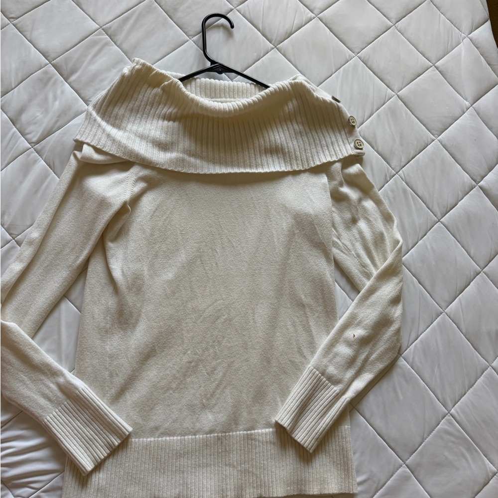 White House Black Market Off-Shoulder Sweater in White